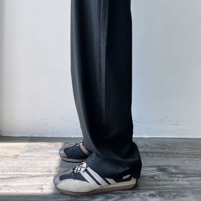 Draped Pinstripe Relaxed Trousers