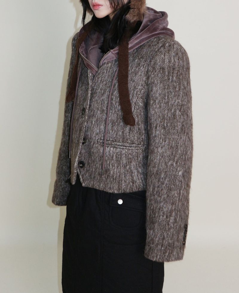 Linda Brush Mohair Crop Long Sleeve Jacket