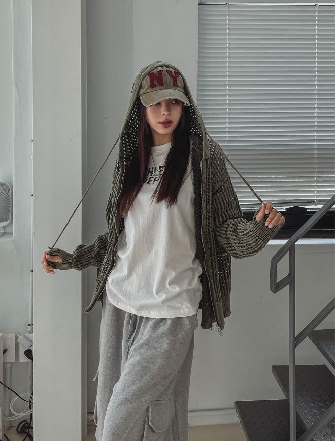ON Dying Damage Mesh Hood Zip Up