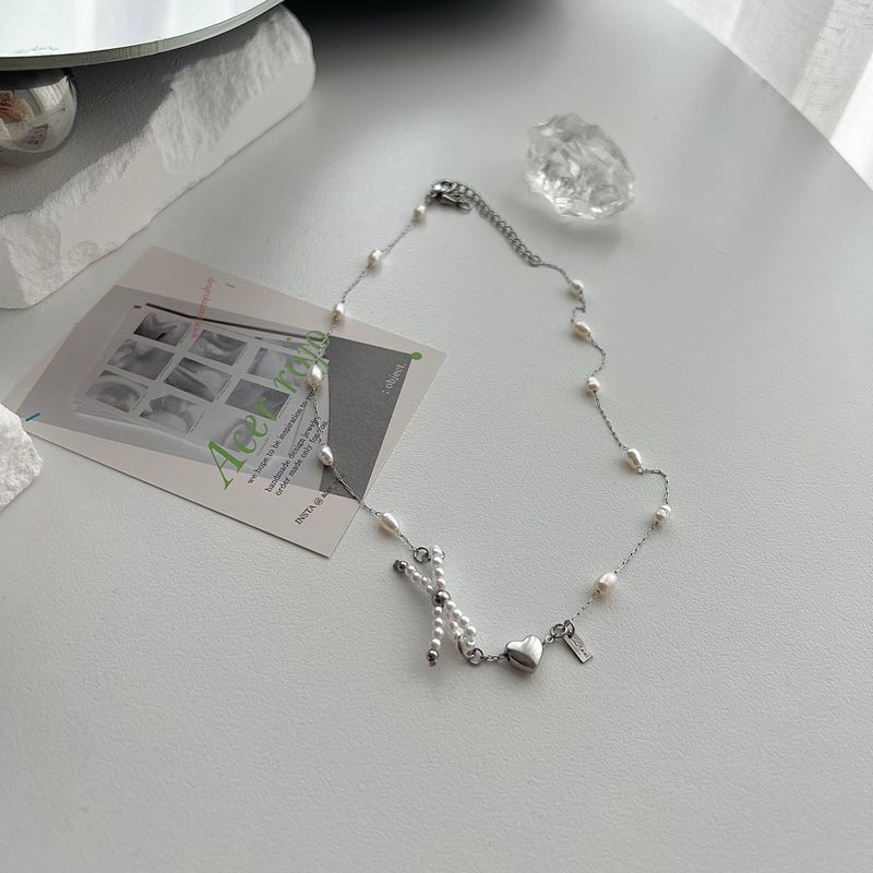 oru Ballet Core Innocent Natural Ribbon Fresh Pearl Short Layered Necklace