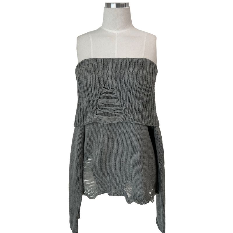 Damage Off-Shoulder Long Sleeve Knit (4 Colors)