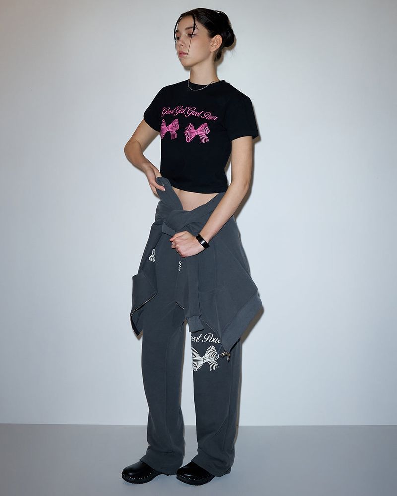 RIBBON WIDE PIGMENT PANTS-CHARCOAL