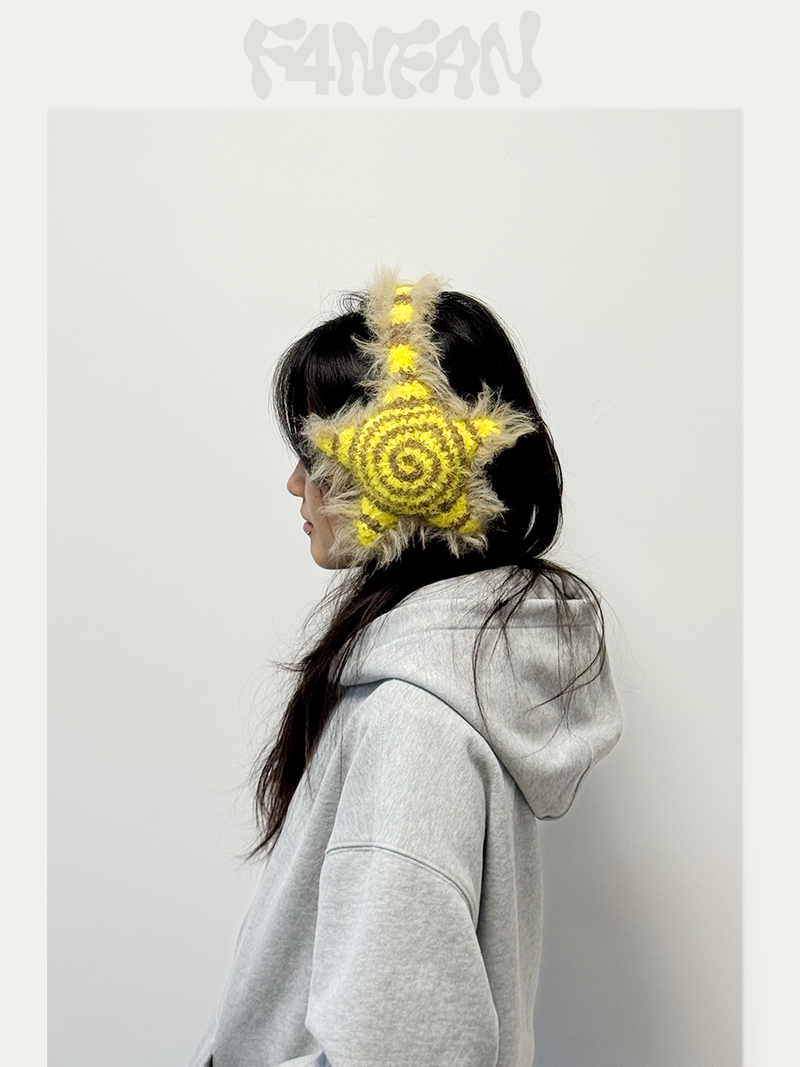 Handmade Crochet Star Ear Muffs in Banana Latte Color (Yellow & Warm Latte Brown)