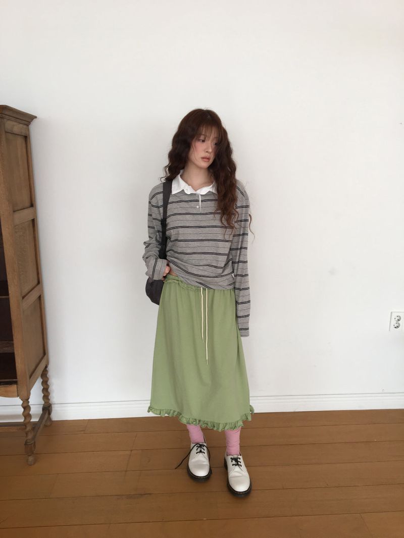 Sophie Frill Banding Long Skirt (4color)
