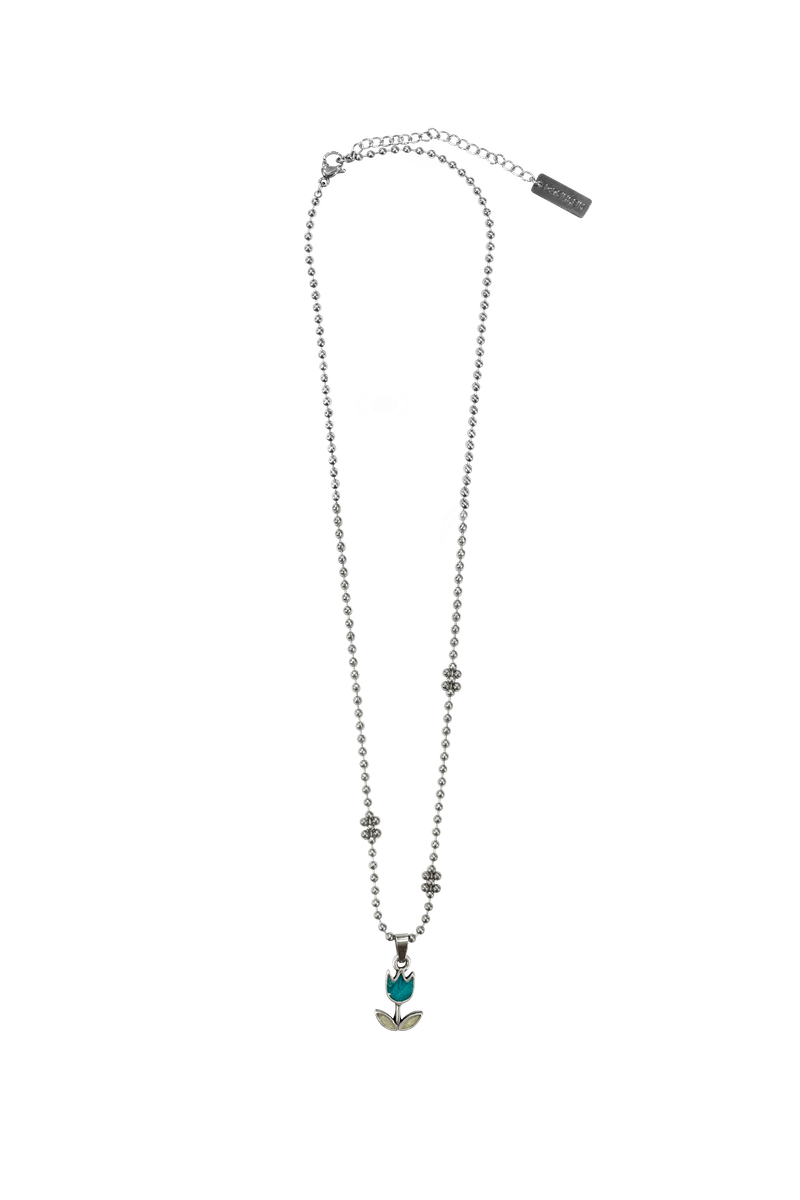 Flower ball chian] blue tulip necklace
