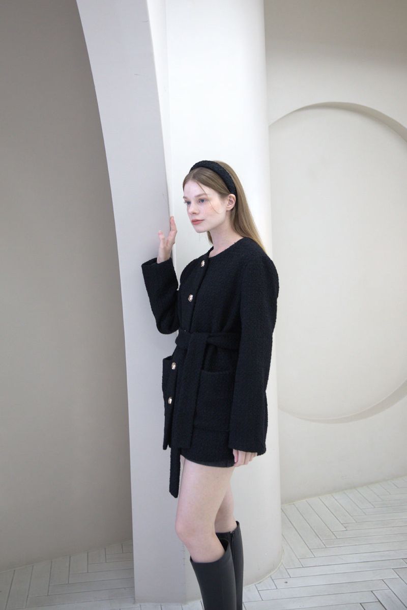Tweed Wool Belt Jacket