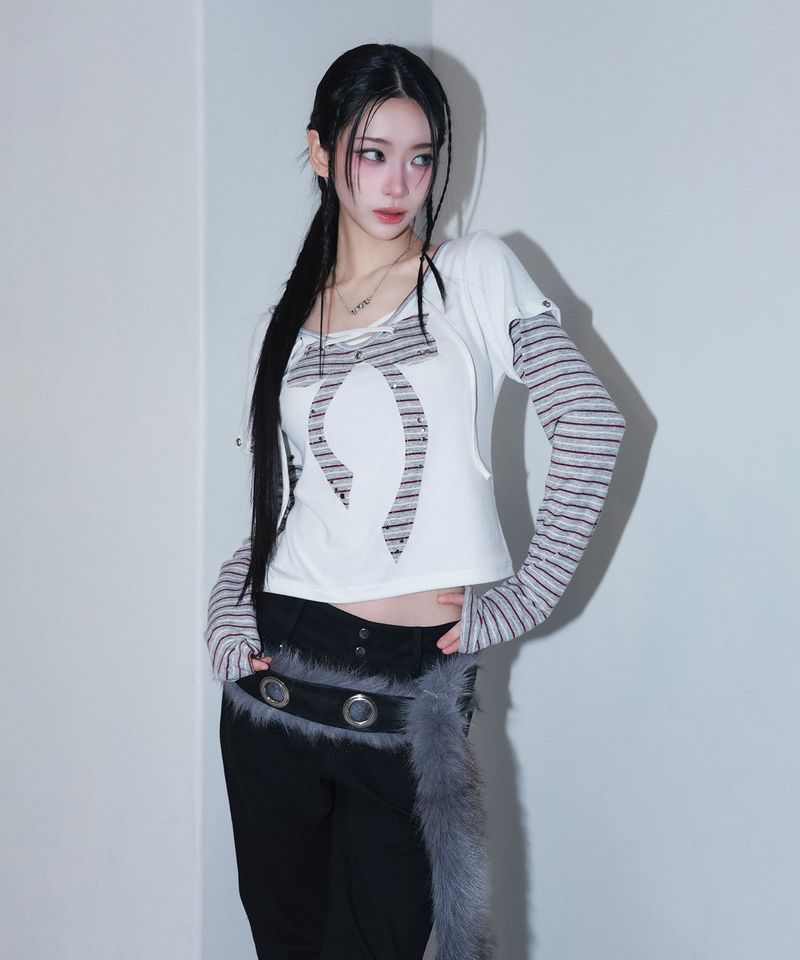 punky bow layered tee - ivory