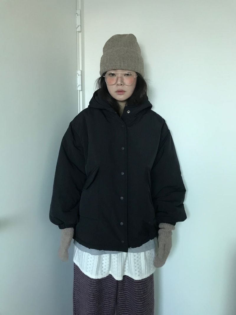 Matte Snap Hooded Padded Jacket (2 Colors)