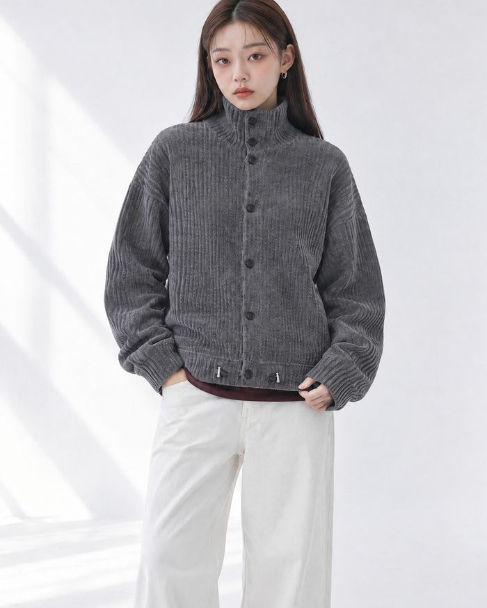 (UNISEX) ベロア ハイネック カーディガン