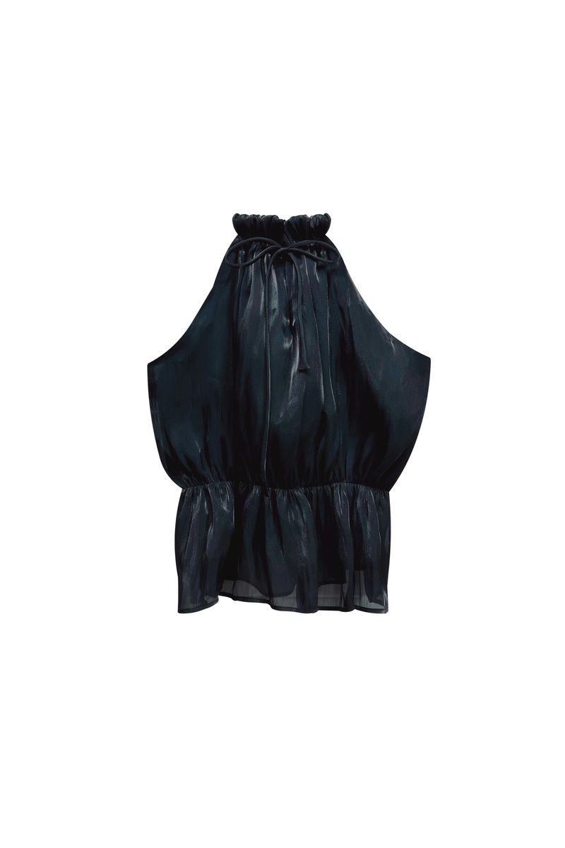 PEARL HALTERNECK TOP / BLACK