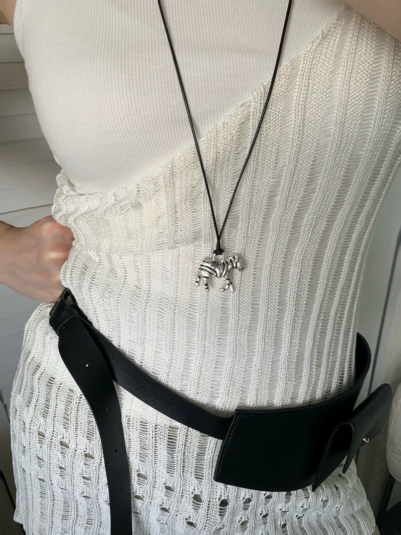 Silver zebra long necklace