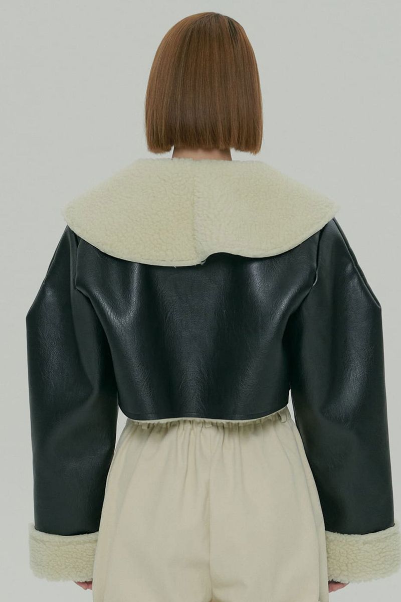 CROP SHEARLING JACKET / BLACK