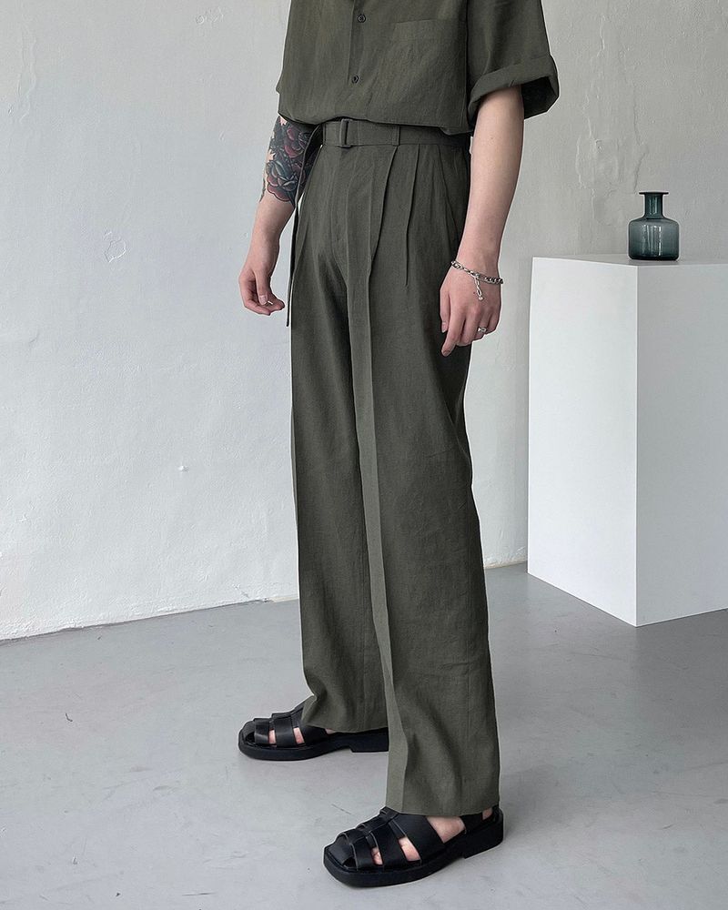 ECT linen belt wide slacks (4 colors)
