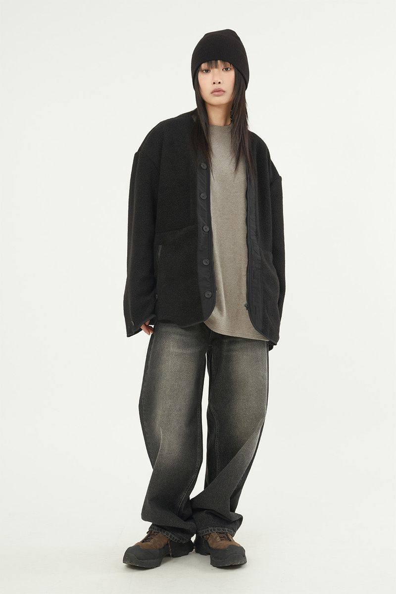 Maribo collarless fleece cardigan