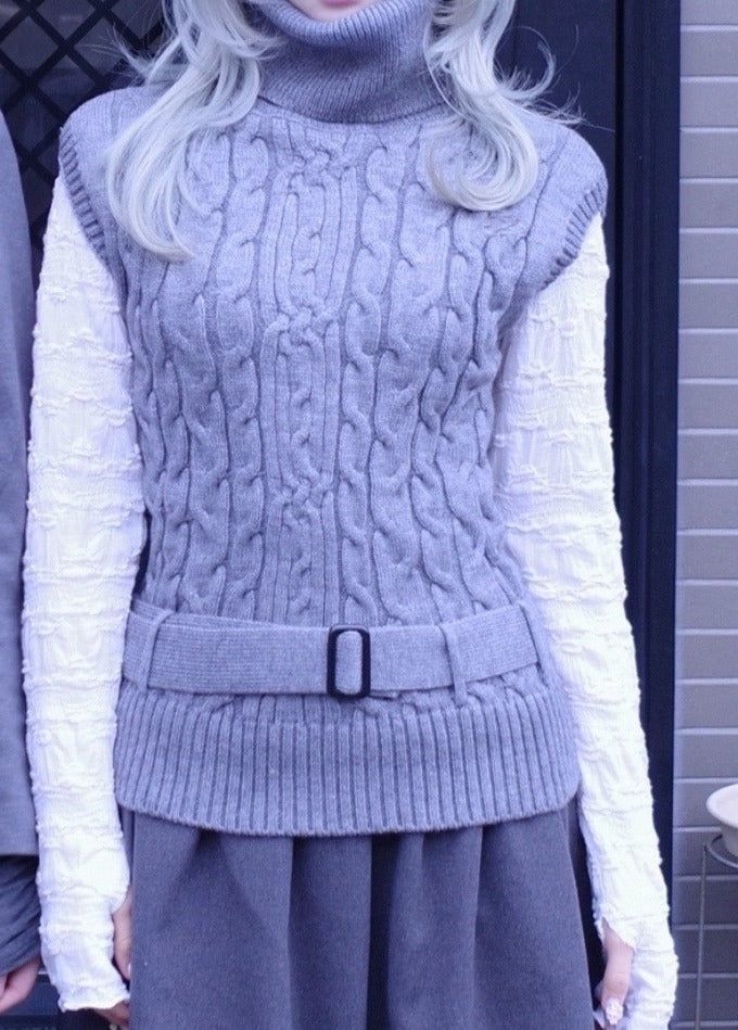 Belted Cable Half Knit Vest (2color)