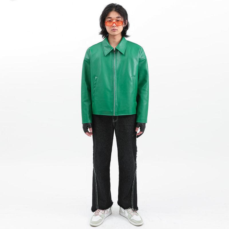 SINGLE LEATHER JACKET GREEN