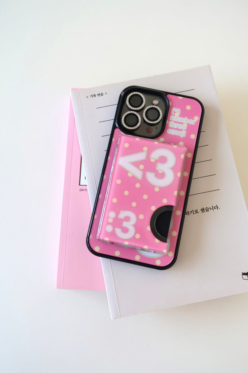i43（アイササム）の「[MADE]ナンバー3 エモジ ケース+カードスロット(Pink drink)（スマホグッズ/小物）」