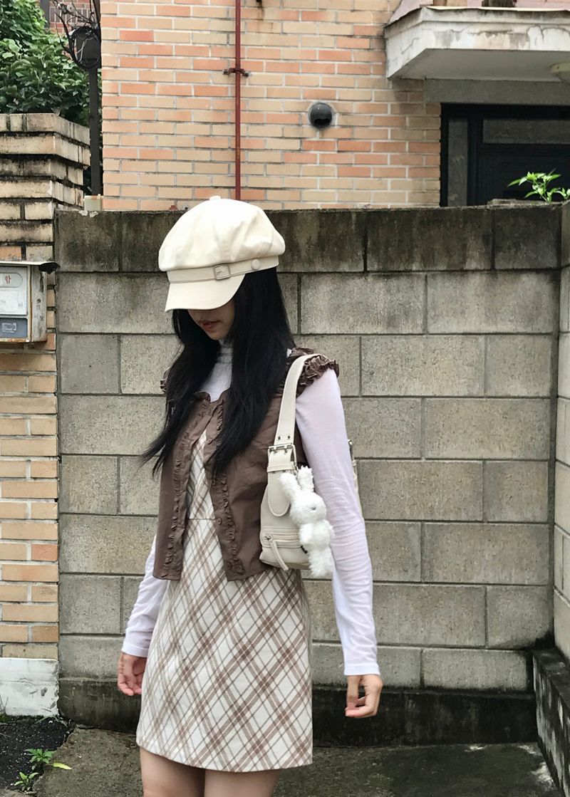 Layered romantic checkered bustier dress