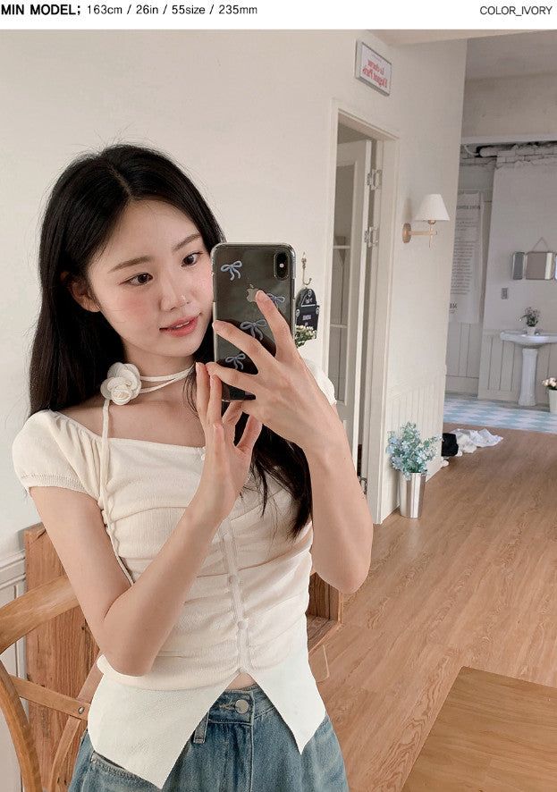 #Rose Off Shoulder Slit Short Sleeve Knit (3color)