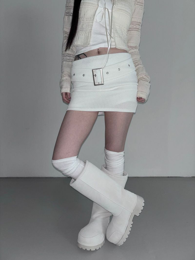 cream belt knit skirt(2 color)