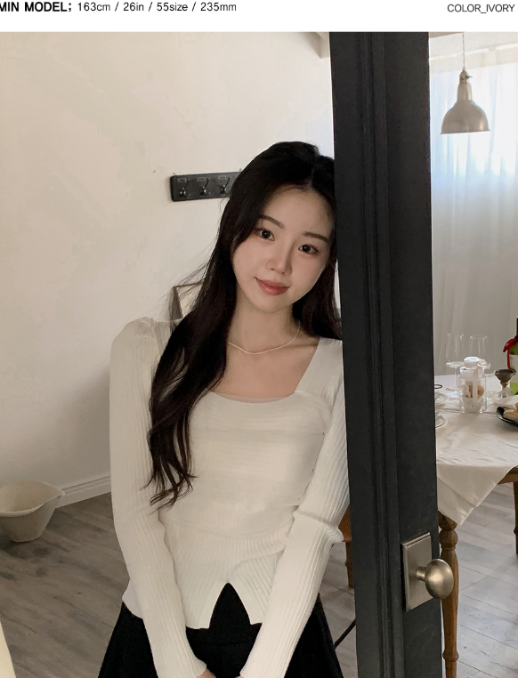DW Square Chiffon Layered Rib Knit (3color)