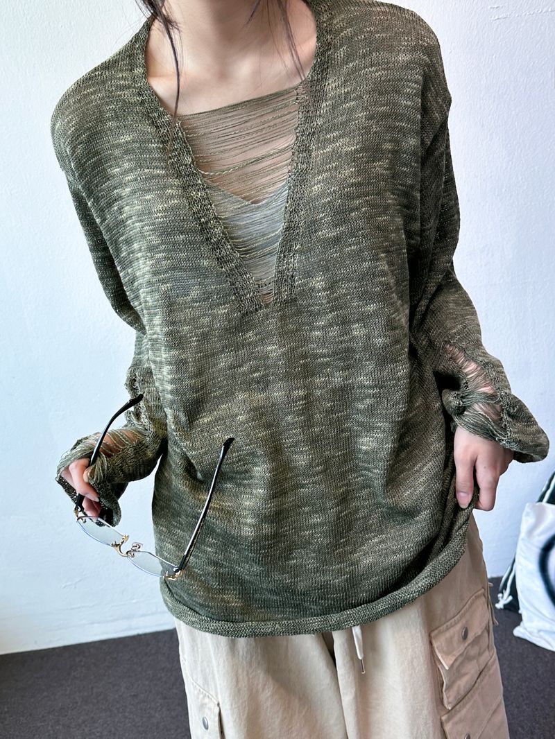 CCORTTI(コルッティ)の「Drip Drape Distressed Mesh Loose Knit Sweater 4color(Tops)」