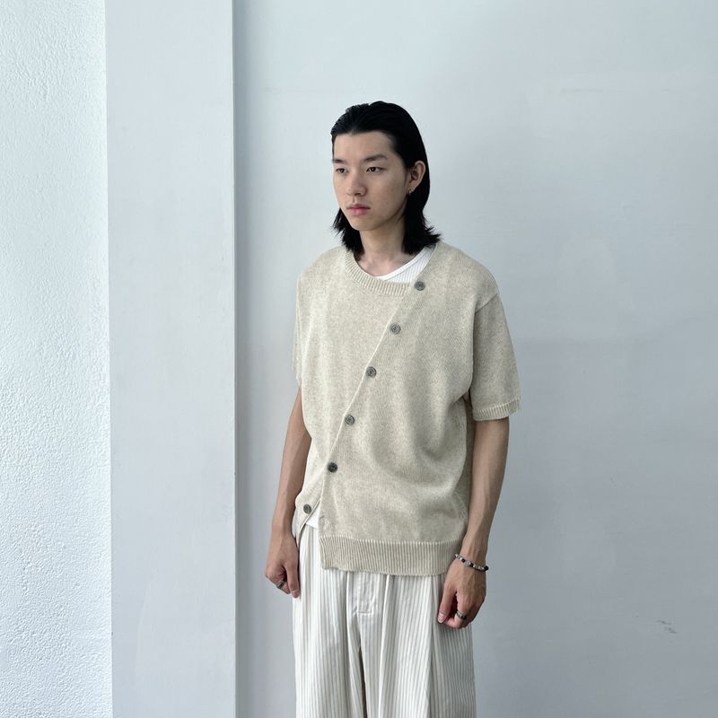 Offset Button Cropped Knitwear