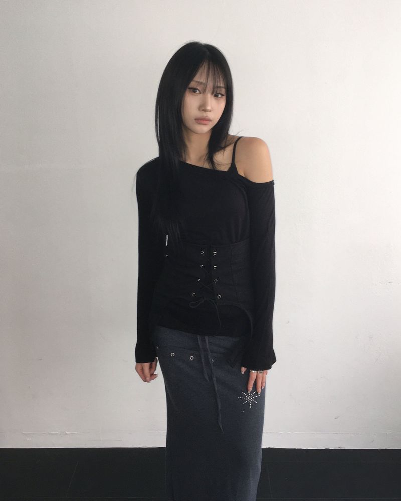 Layered stud long skirt