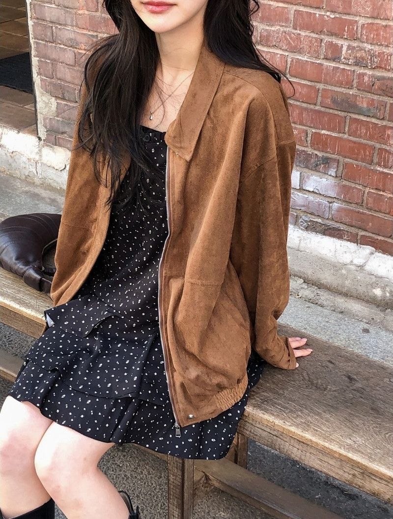 #Elegant Overfit Suede Zip-up Blouson (2color)