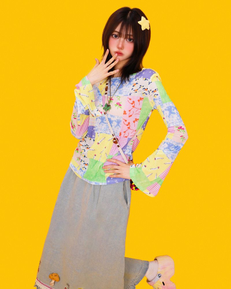 mushroom denim long skirt (2color)