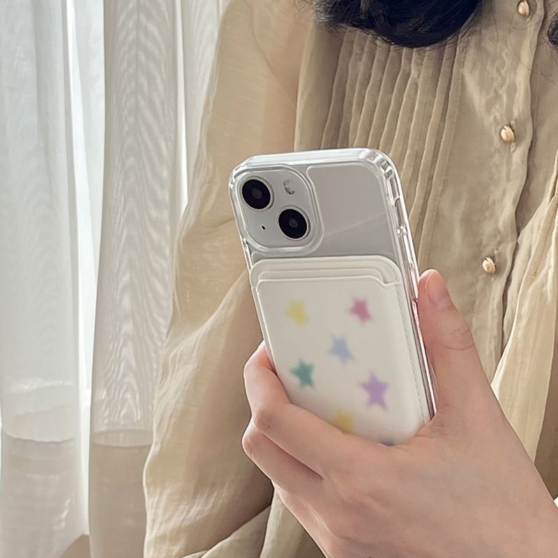 pastel star magSafe white card wallet (single product)