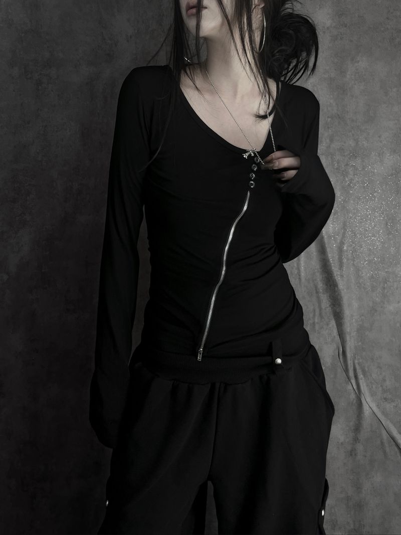 diagonal zipper button T (2color)