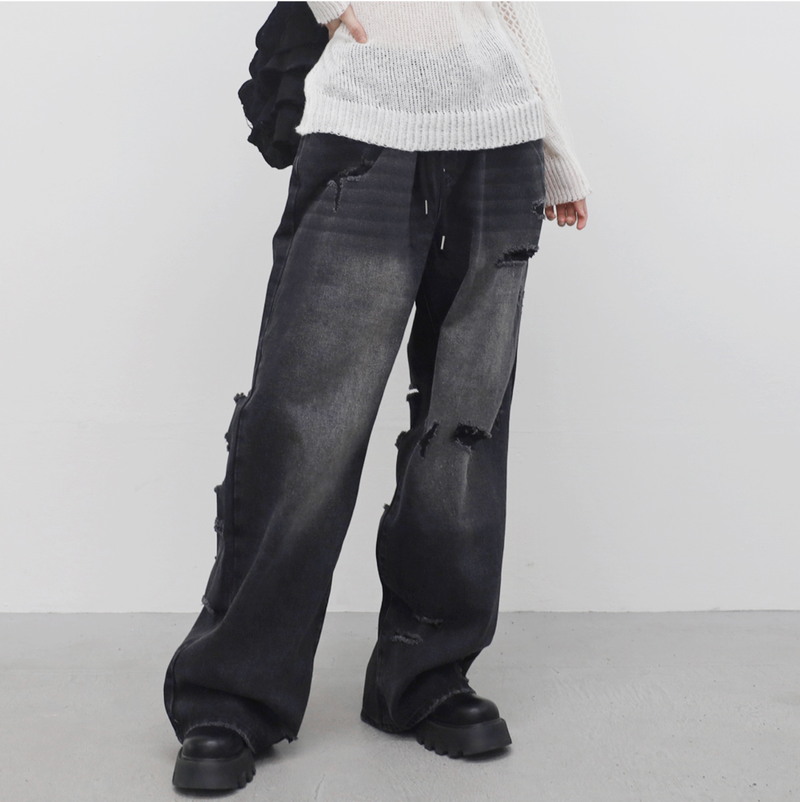 (Unisex) Parchment with open back denim pants