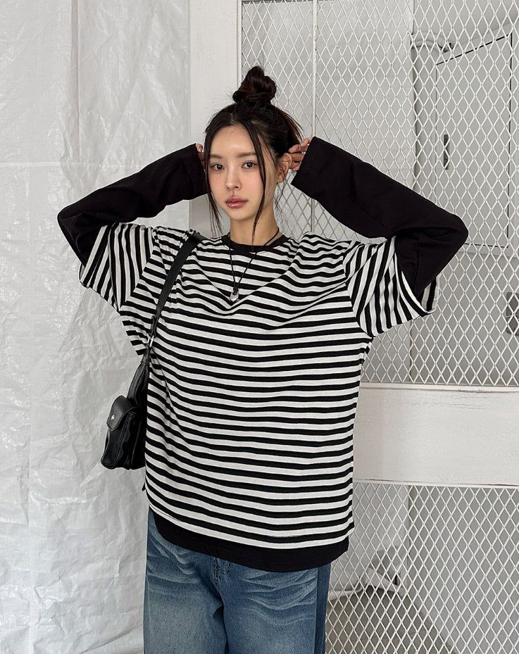 ULAN(ユレン)の「Odd stripe layered t-shirt(Tops)」