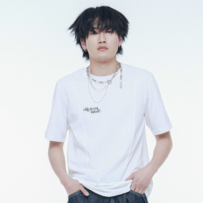 OVERFIT SERIF LOGO PINTUCK LINE T-SHIRTS (WH)