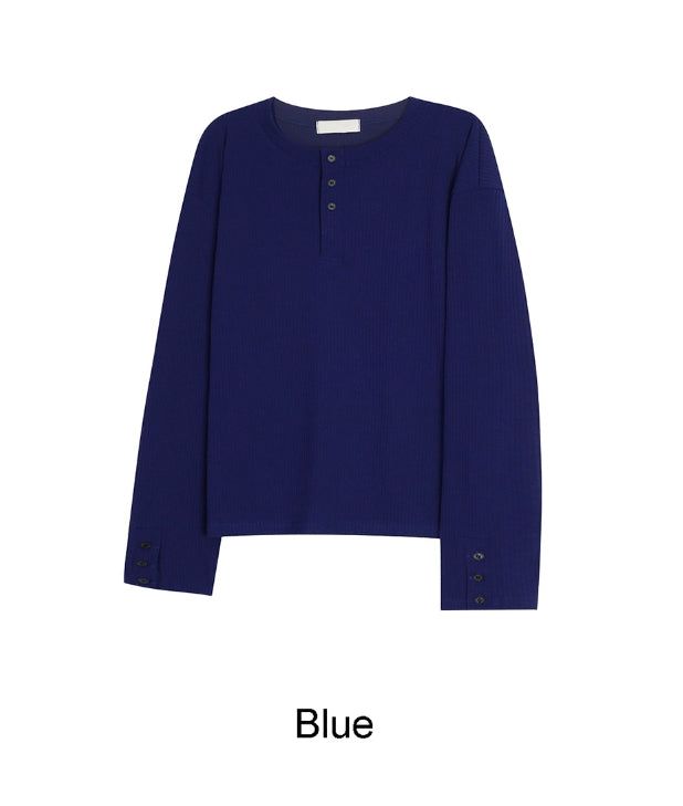 Karen Button Henley Neck Ribbed Knit