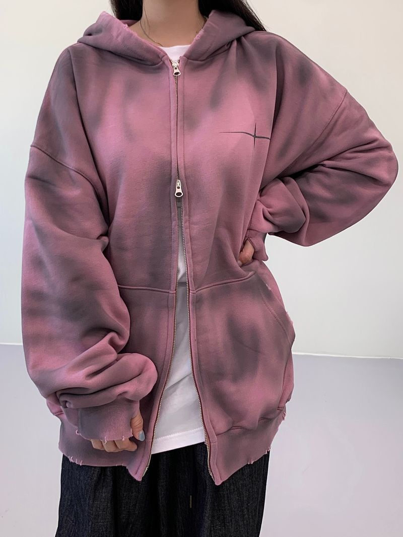 Unisex Tie Dye Over Hooded Zip-Up 2C