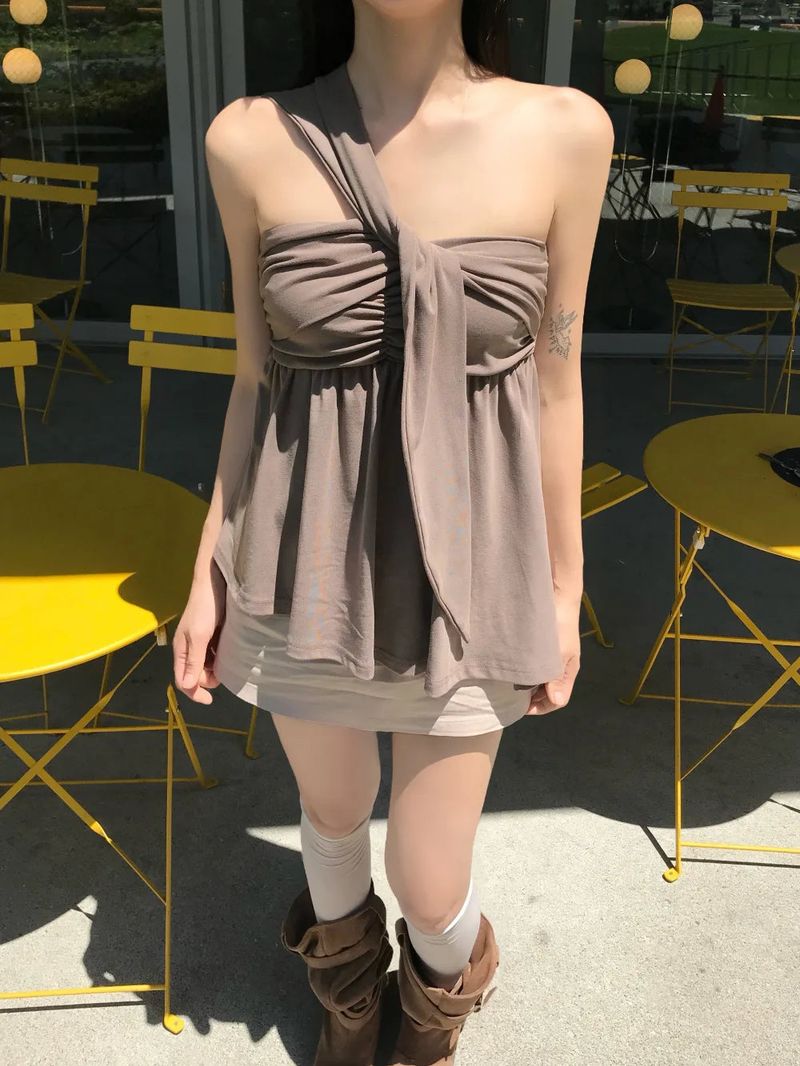 Coco Shirring Bustier Flare Sleeveless Top