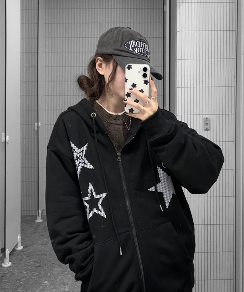 Dot Star 2way Zip-Up Hoodie - 2COLOR