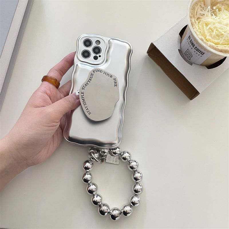 [SET]Wavy chrome silver case + grip + strap