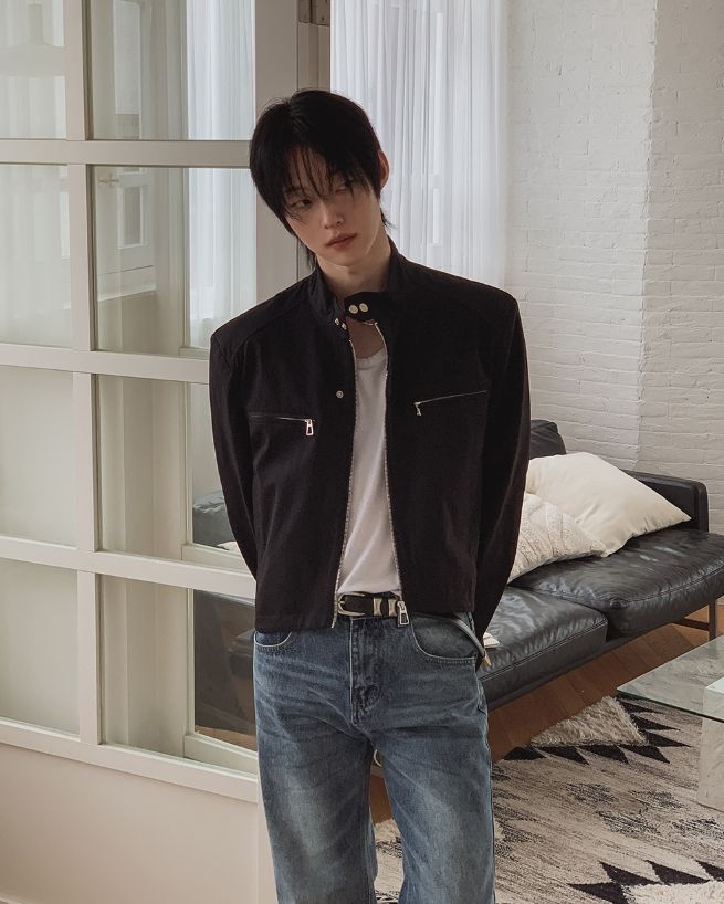 Marron stand-collar cropped jacket