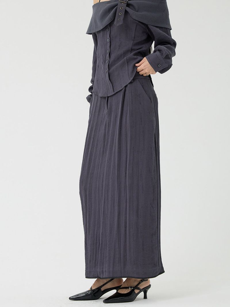 Scratch Low-Rise Long Skirt, Charcoal