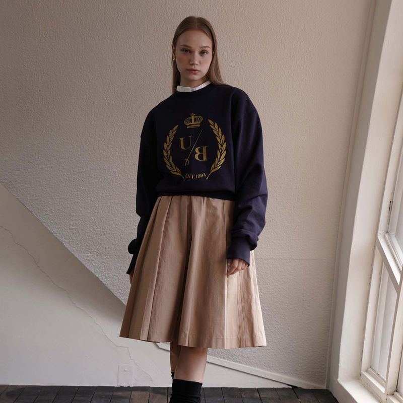 Beige Double Pleats Skirt
