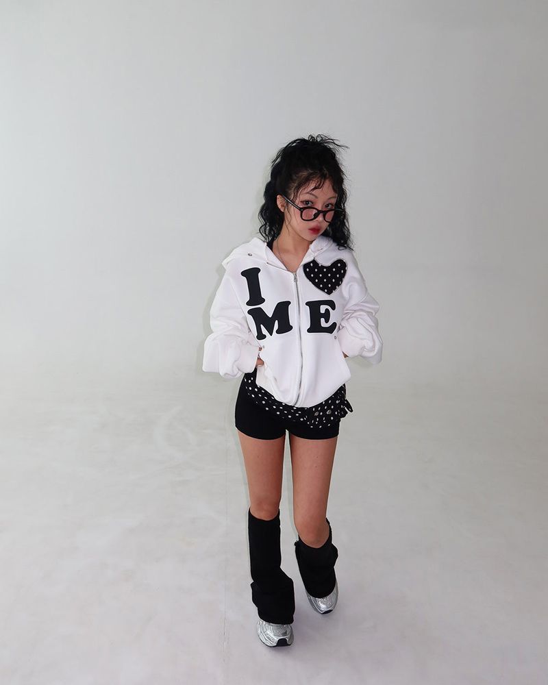 Heart patch oversized-fit hooded zip-up
