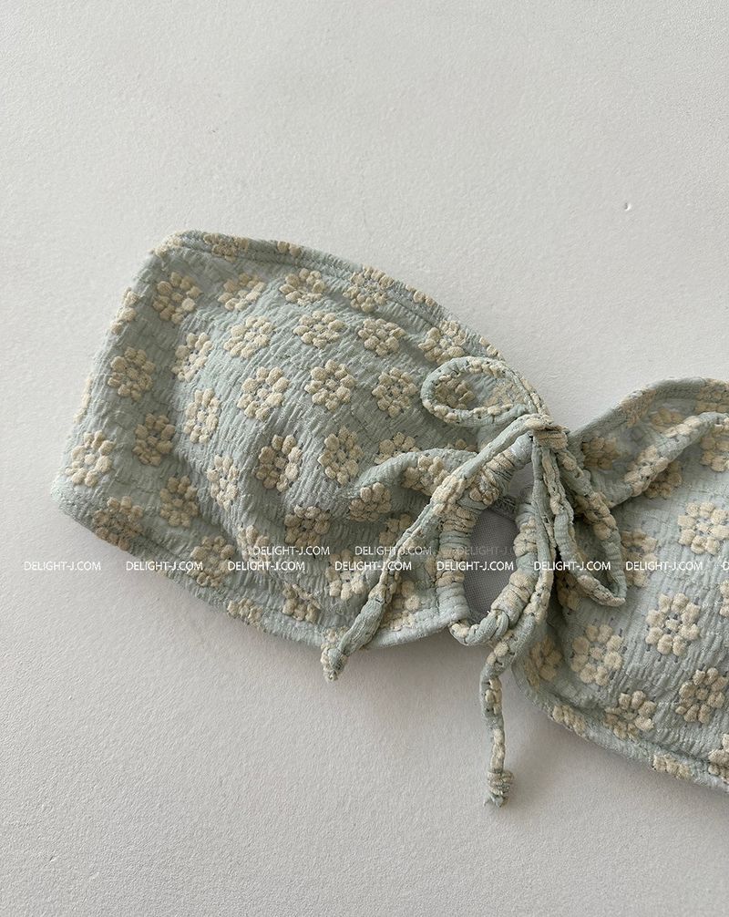 Flower embroidered tube top bikini