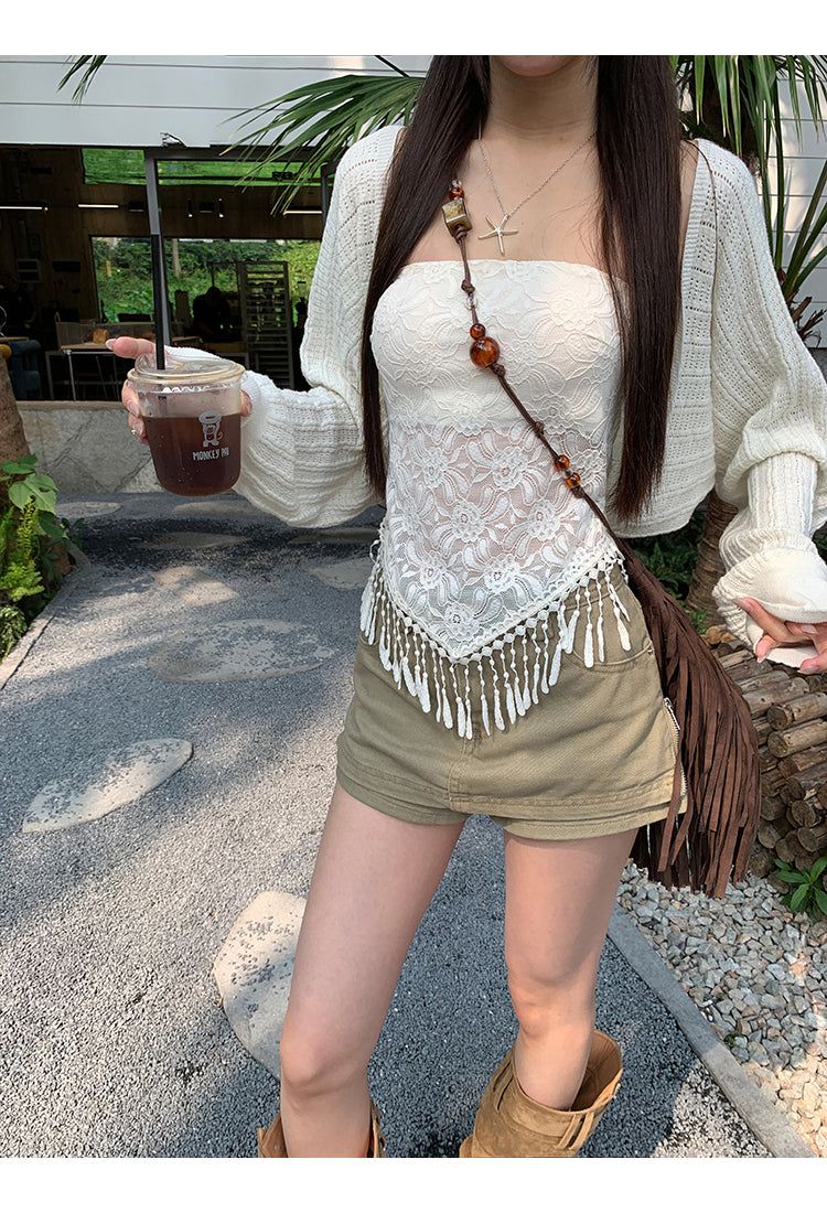 khaki cotton mini pants skirt