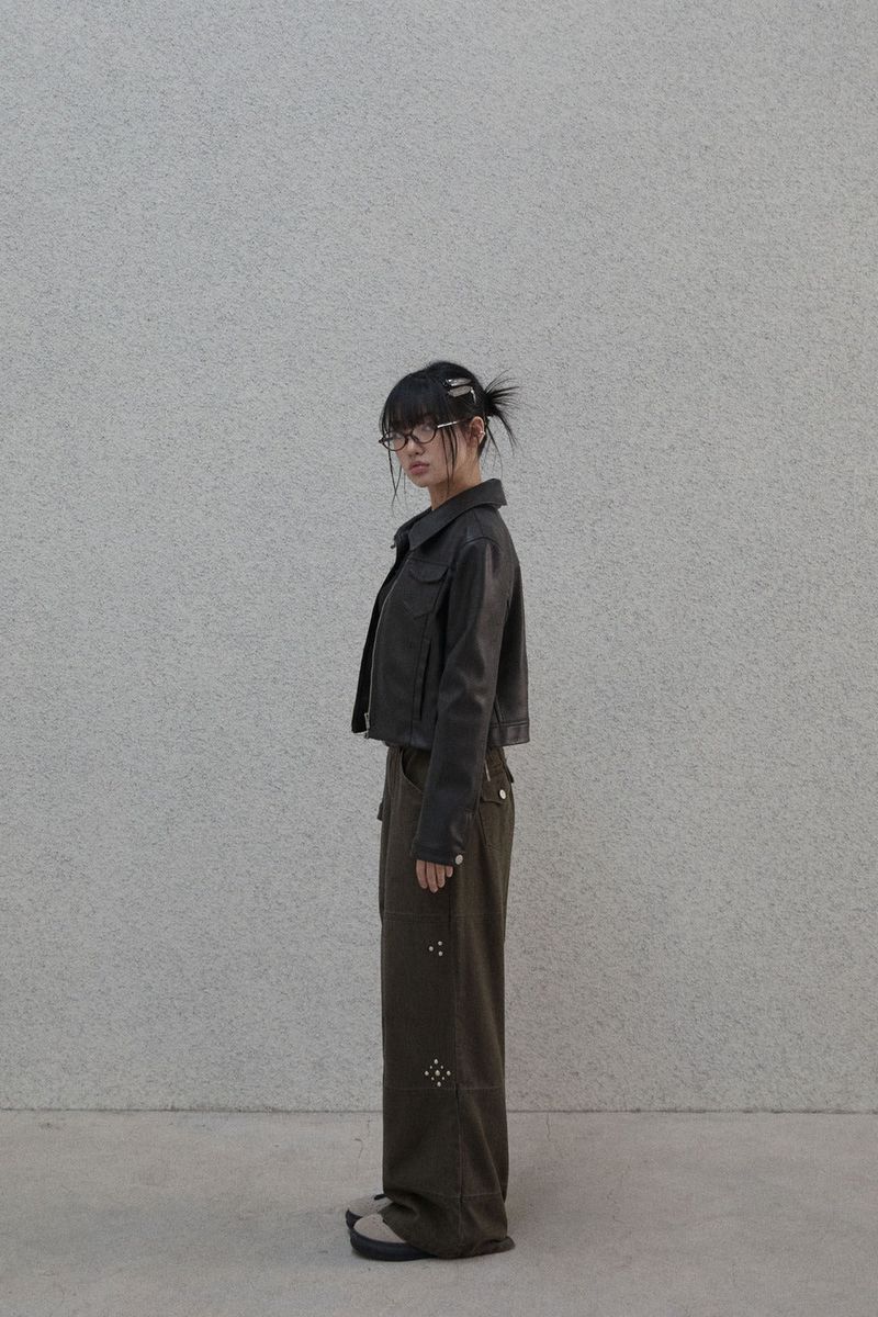 Studded pattern cotton pants