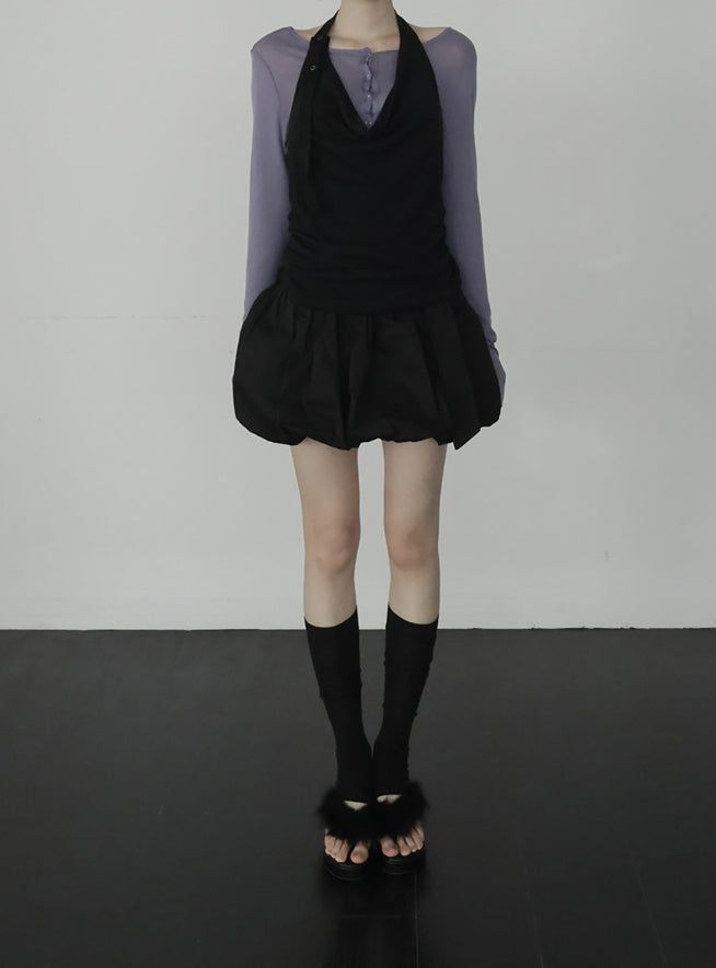 Woolen Cowl Neck Eyelet Halter Top