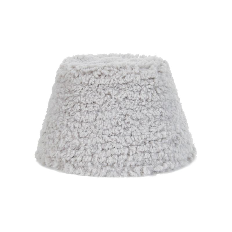 Fur Long Label Boucle Drop Bucket Hat Gray