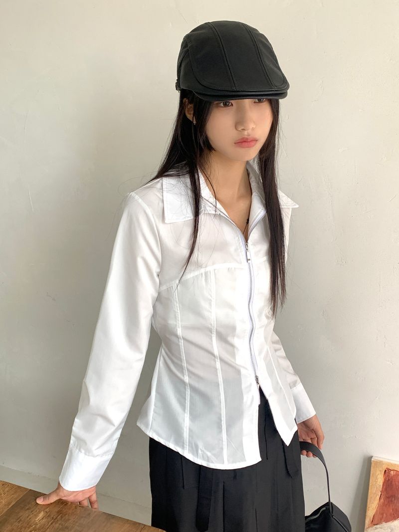 WONDER WONDER(ワンダーワンダー)の「Philty strap cut-out zipper collar zip-up shirt jacket(Jackets/Outerwear)」